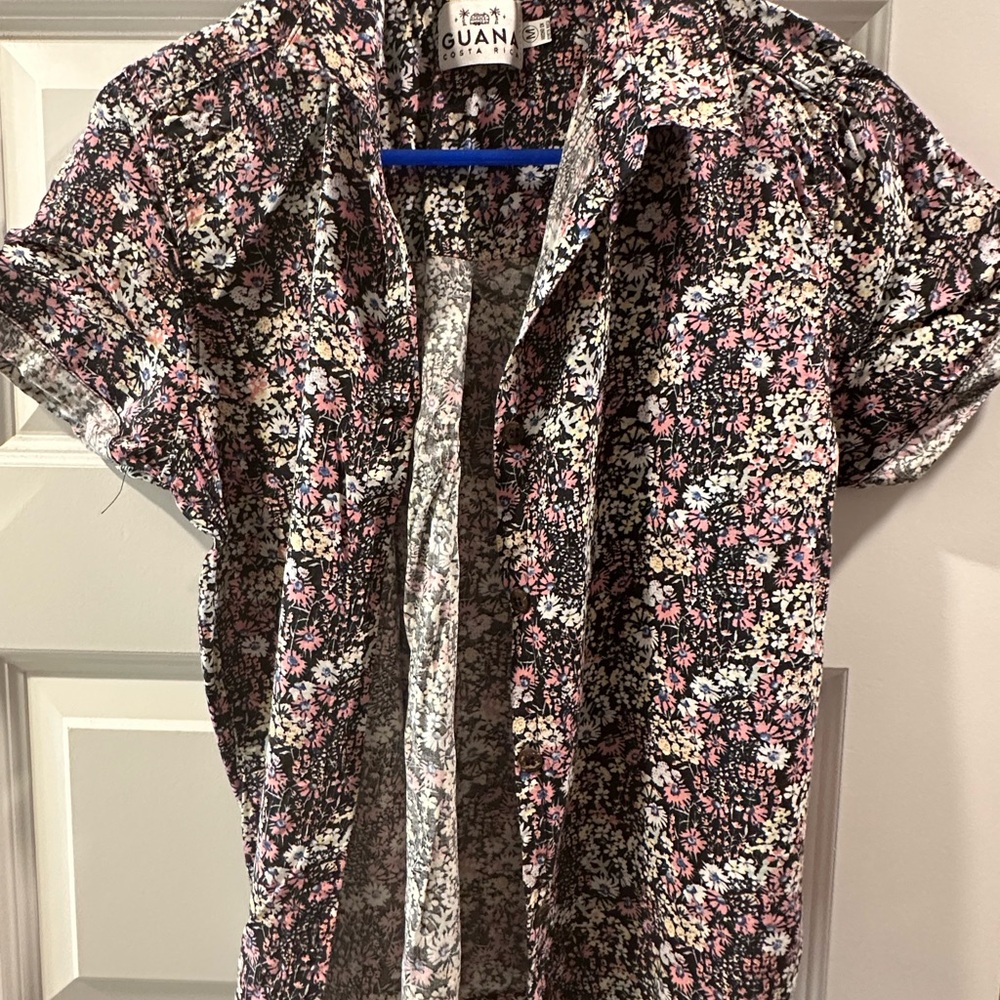 Women’s Floral Short Sleeve Shirt - Black and Pink